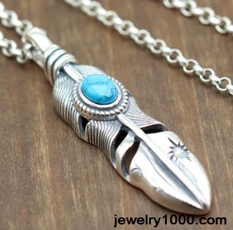 Sterling Silver Turquoise Sun Feather Necklace